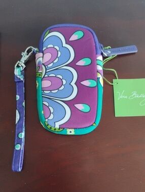 Vera Bradley Purple Floral Neoprene Phone Wristlet Case with Teal Trim
